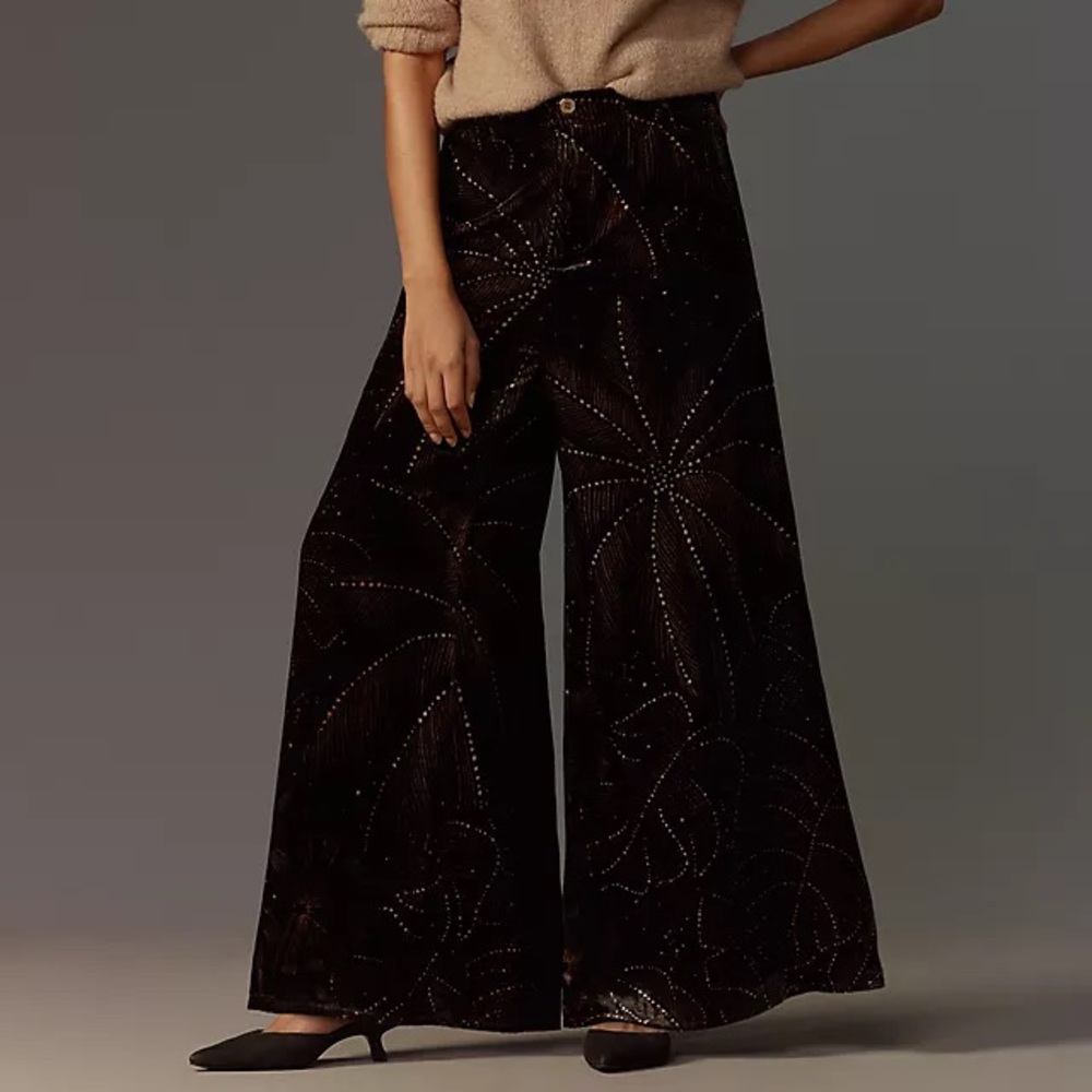 NWT Anthropologie Farm Rio Wide Leg Velvet Celestial Trousers